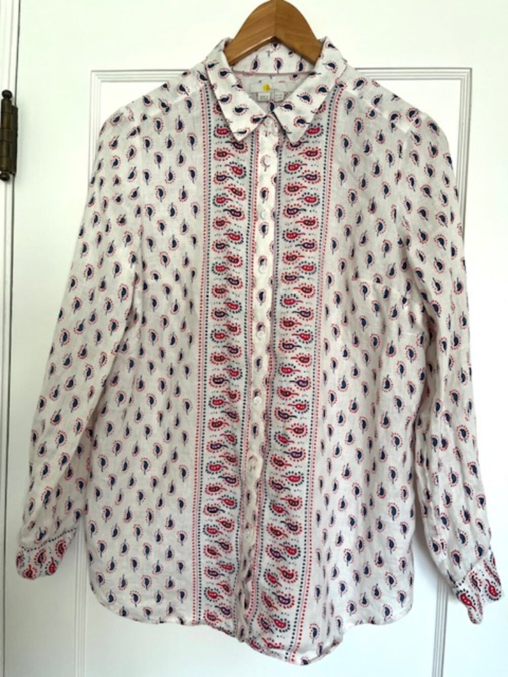 Boden Linen Paisley Button-up Shirt | Size 8